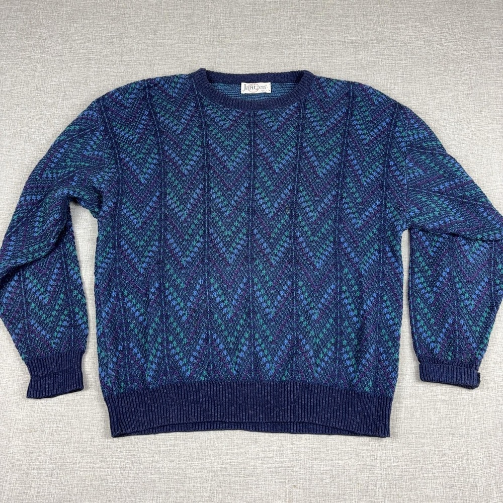 Vintage 90s Jantzen Grandpa Sweater Mens L Coogi Style Geometric Knit Made USA